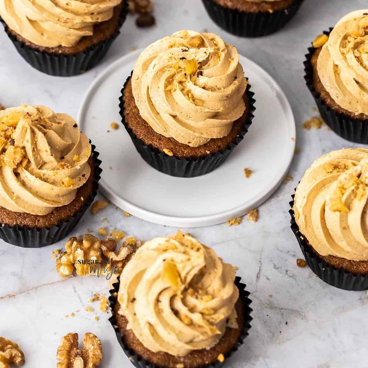  A rich coffee flavor combined with the nuttiness of walnuts make these cupcakes a unique delight.