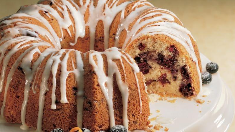 Cheery Cherry Blueberry Coffee Cake With Orange Glaze