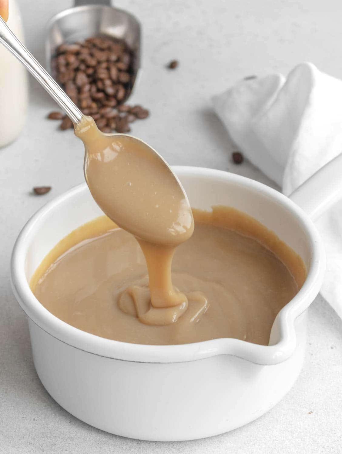  Each spoonful of baked custard with coffee sauce is a decadent treat to indulge in.