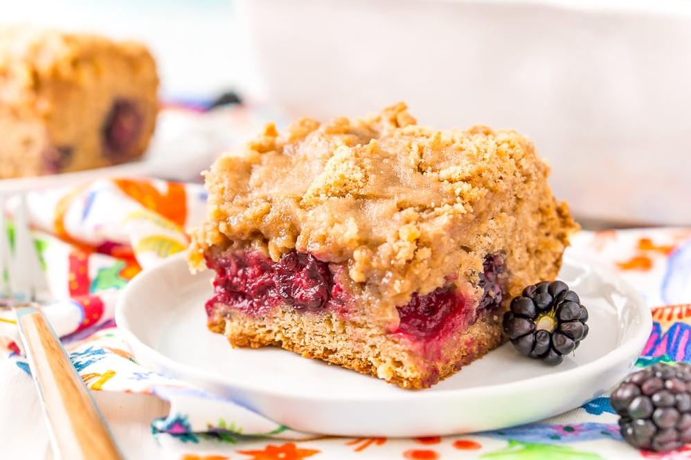  Enjoy a slice of this wild blackberry coffee cake with a hot cup of coffee for the perfect breakfast combination.