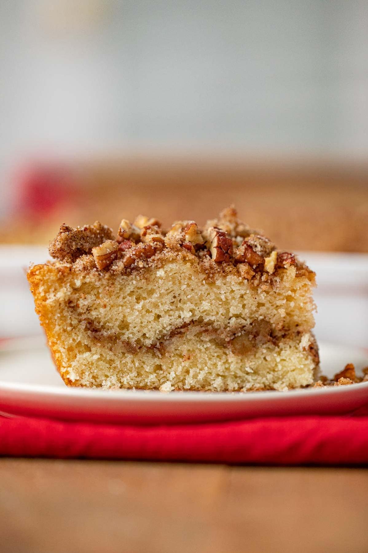  Enjoy the lightly sweet coffee cake with a strong cup of coffee to balance the flavors.