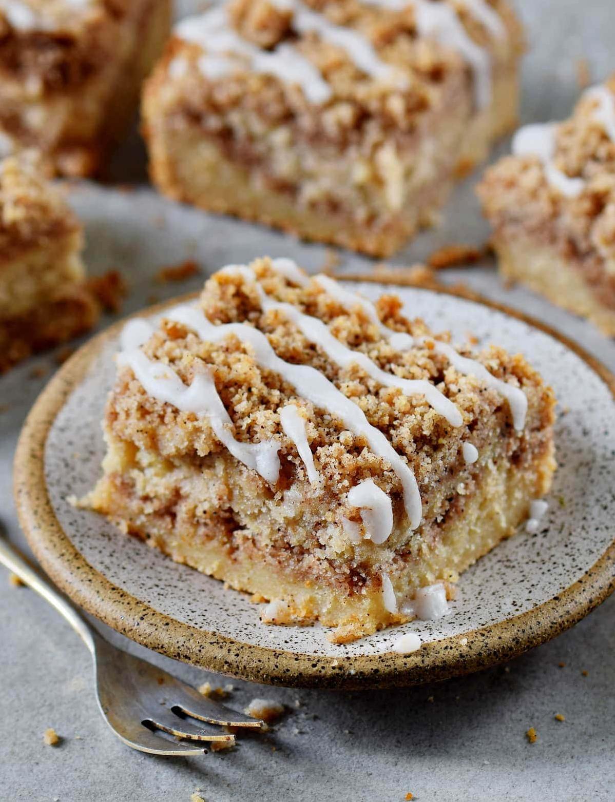  Moist, tender cake with a crunchy, sweet cinnamon topping is a match made in heaven.