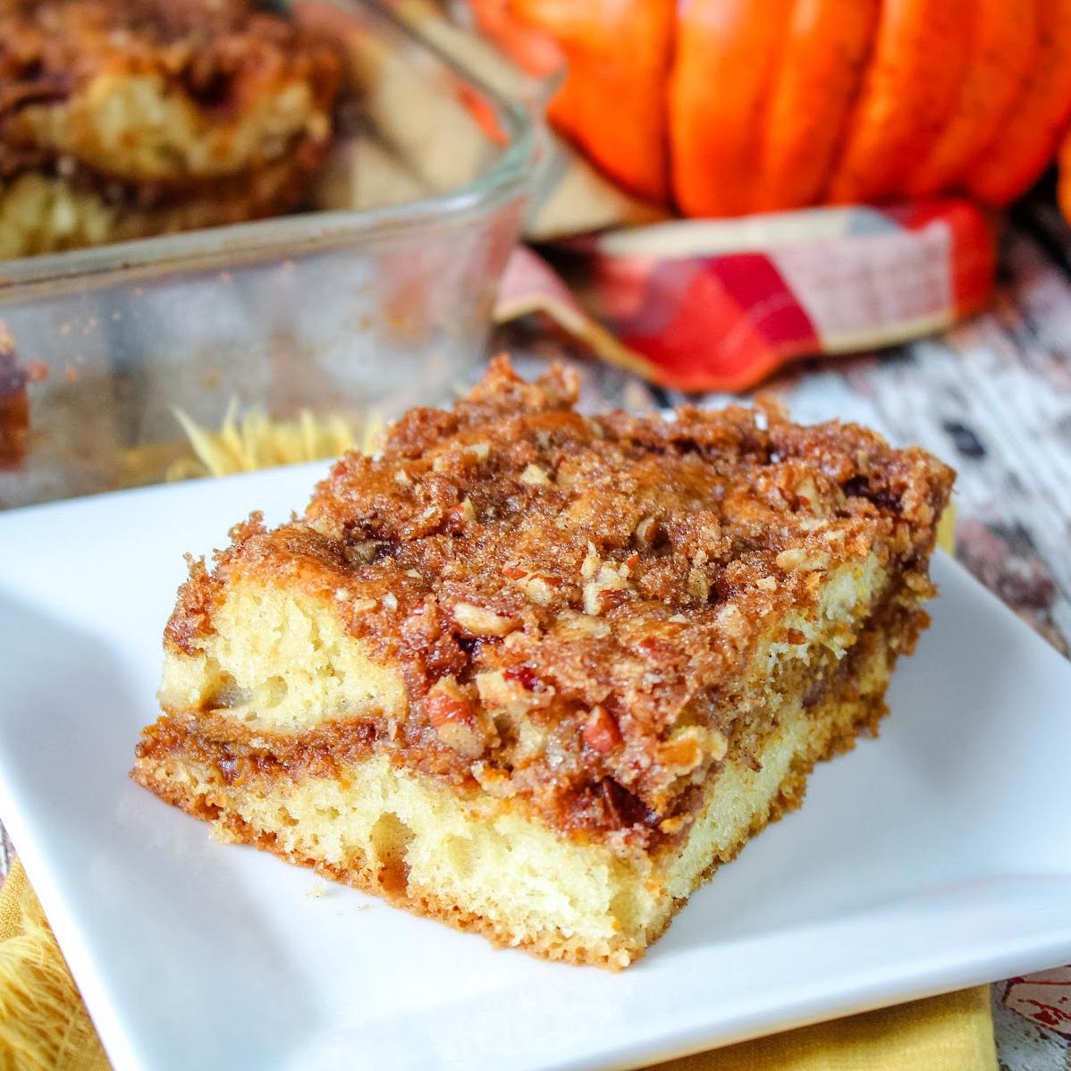  One slice is never enough when it comes to this incredible pumpkin sour cream coffee cake!