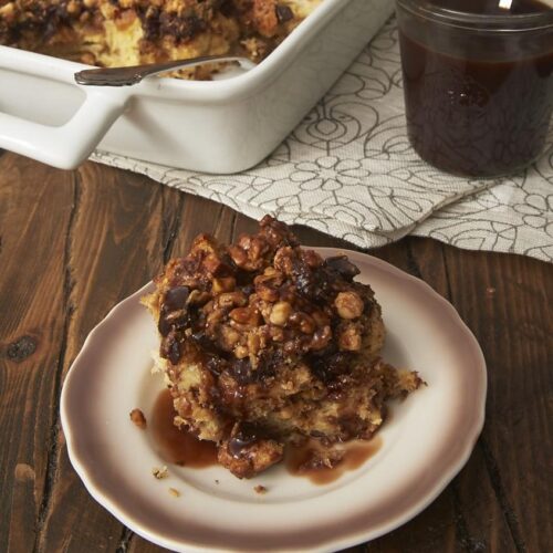 Peanut Butter Bread Pudding With Coffee Liqueur Sauce