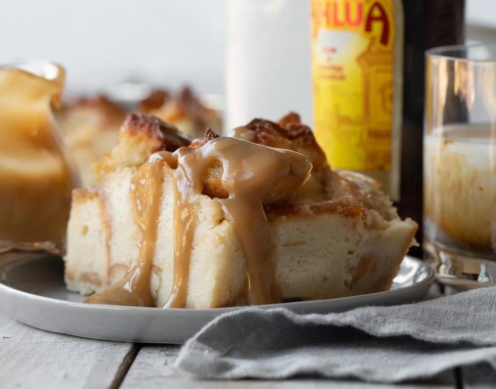  Pour the Coffee Liqueur Sauce over the bread pudding to add a boozy twist