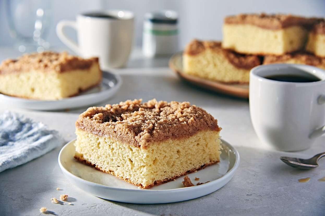  Satisfy your sweet tooth with our dairy-free and nut-free cinnamon streusel cake.
