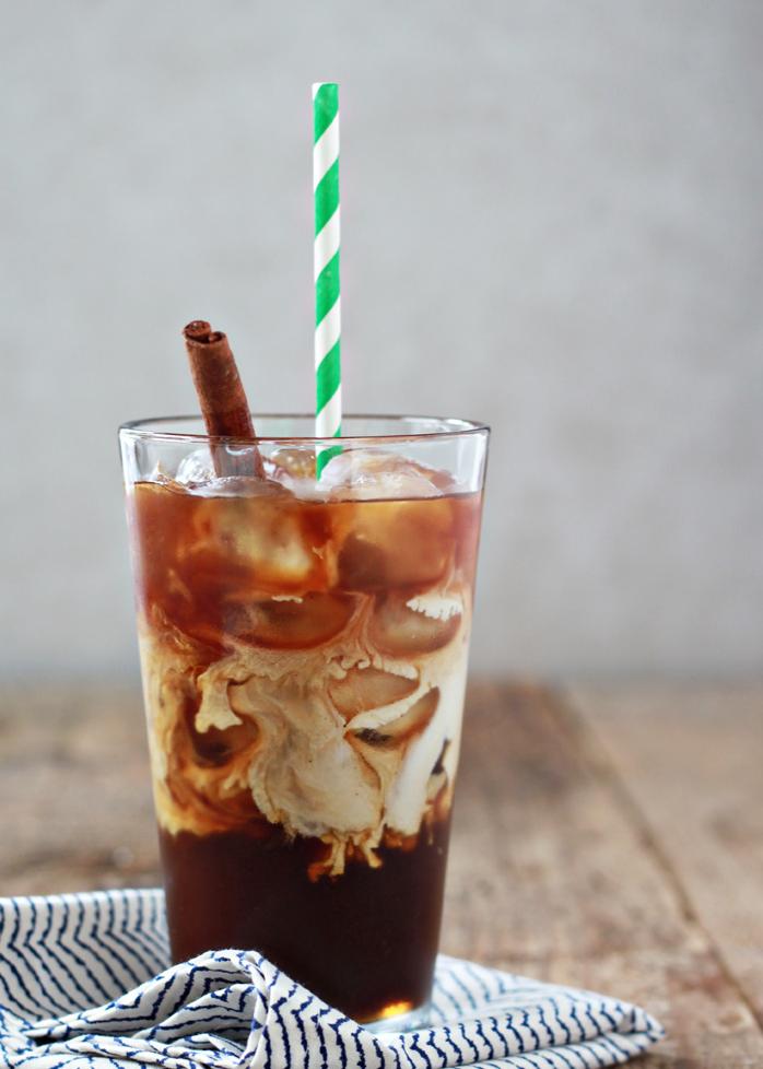  Sit back, relax and sip our iced cinnamon coffee.