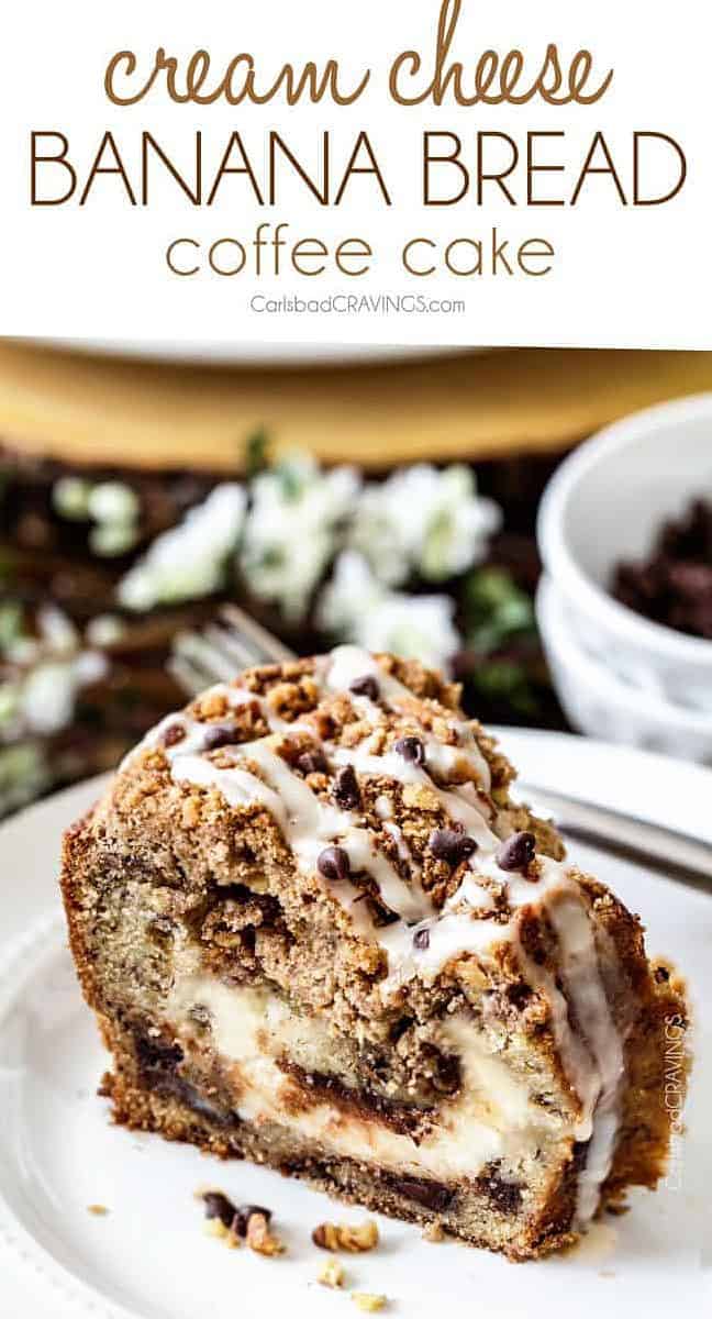 Slice into heavenly layers of chocolate and banana goodness with every bite of this Cream Cheese Stuffed Chocolate Chip Banana Bread Coffee Cake!