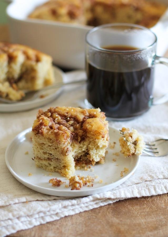  Start your day right and indulge in a slice of this tasty coffee cake with your morning cup of joe.