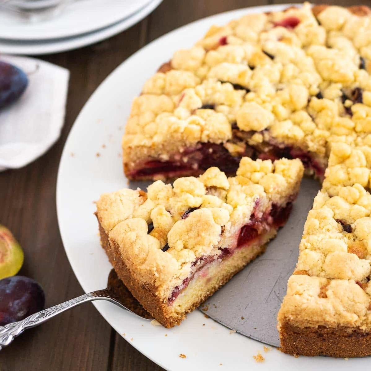  Sweet and tangy German Plum Coffee Cake with a crunchy almond topping