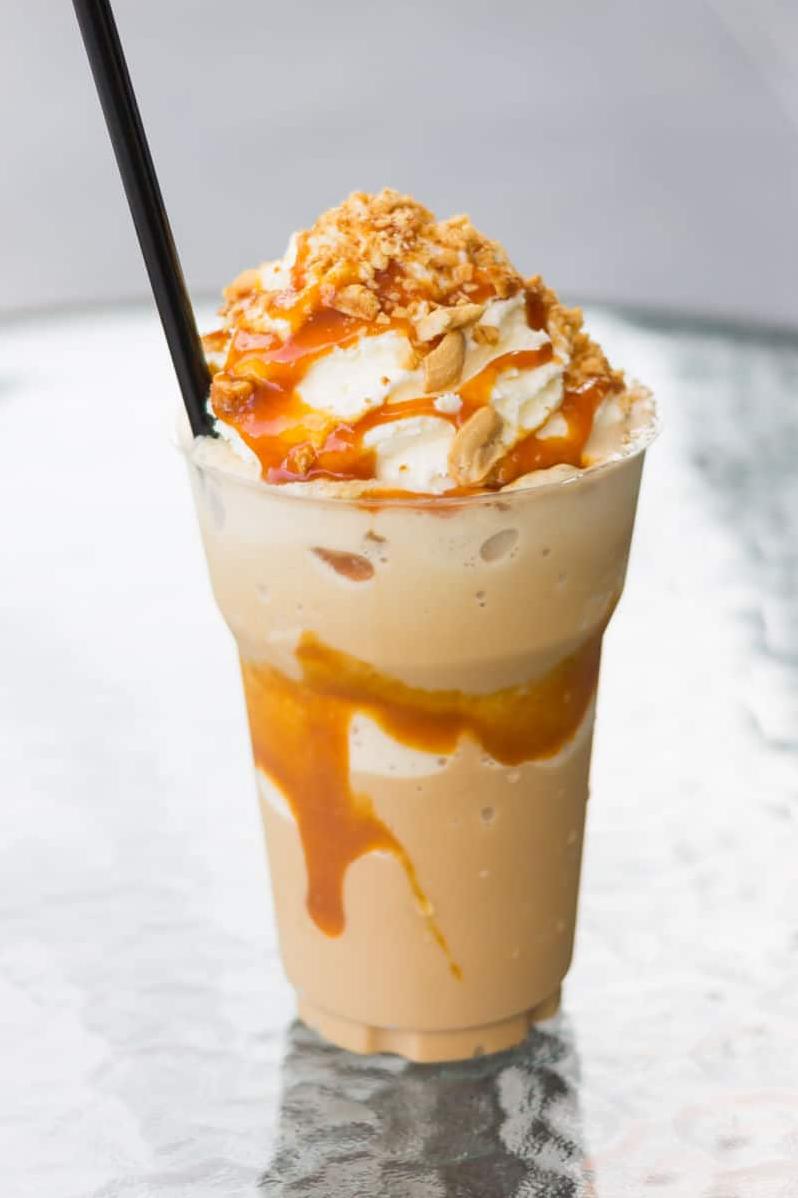  Taking a sip, and you're in caramel heaven.