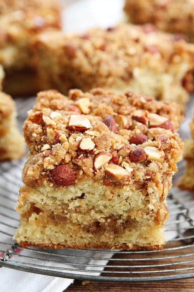  This cake is full of almond flavor that complements the rich coffee taste.