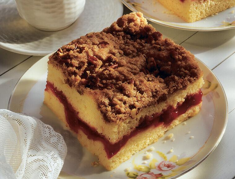  Treat yourself to a slice of this indulgent coffee cake.