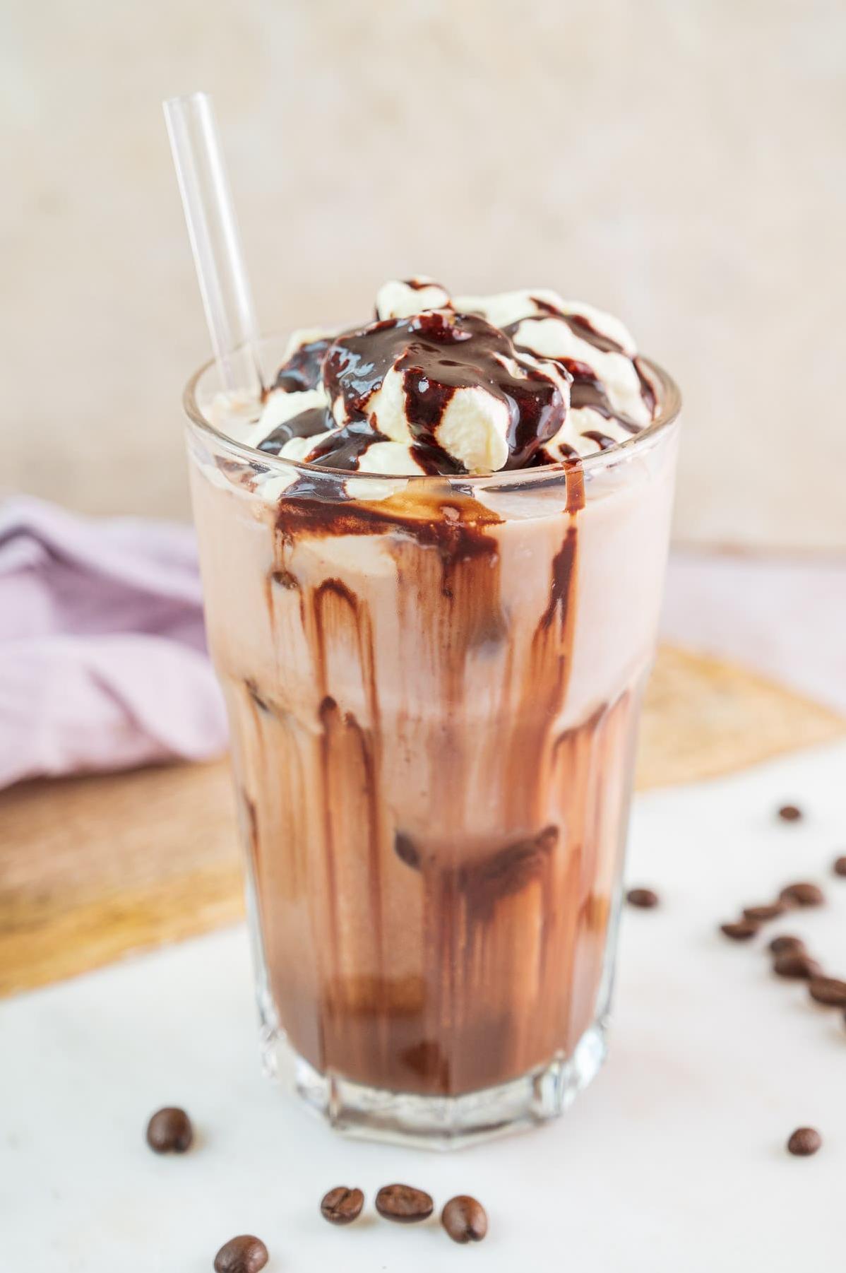  Treat yourself to a sweet and decadent iced mocha latte.