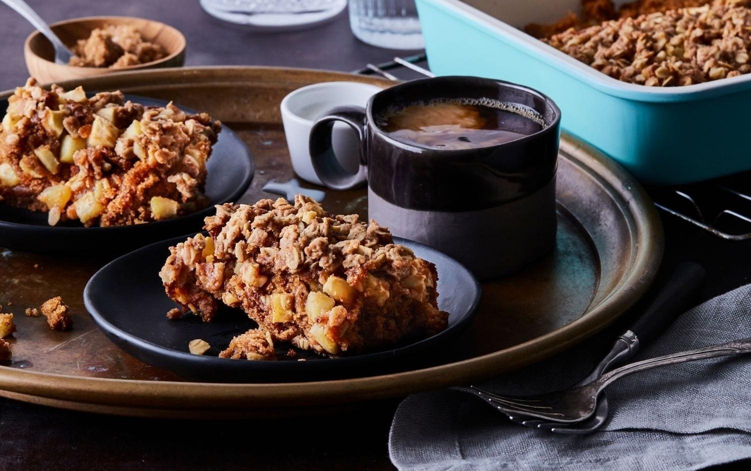  Warm up your day with a slice of vegan apple coffee cake.